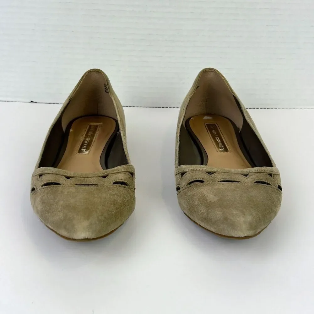 Audrey Brooke Marte Pointed Toe Ballet Flats Taupe Tan Suede Cutouts Shoes 8.5